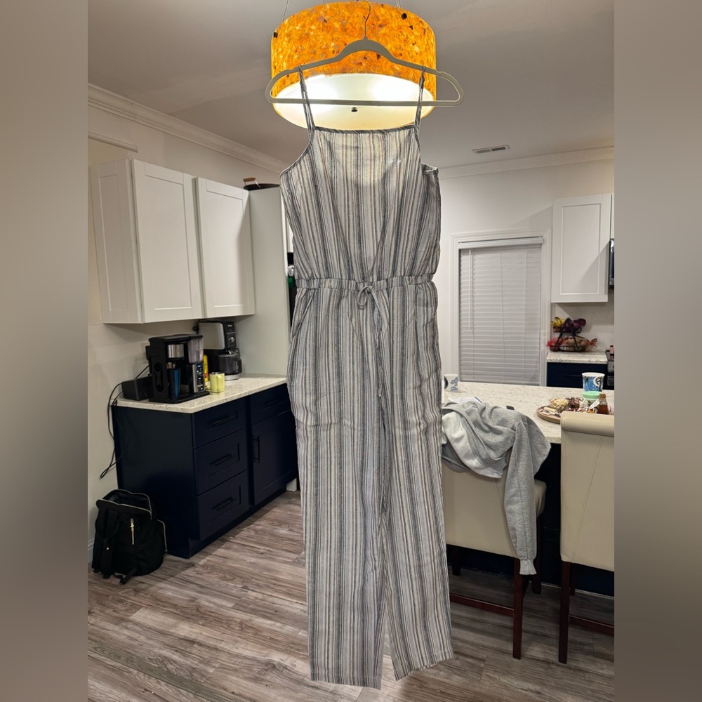 Ci Sono Gray and White Striped Jumpsuit